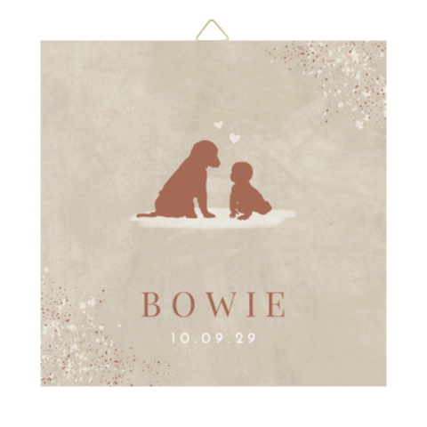 Beige tegel met silhouetjes hond en baby