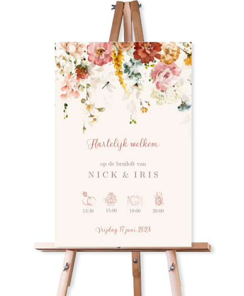 Romantisch programmabord met kleurrijke bloemen