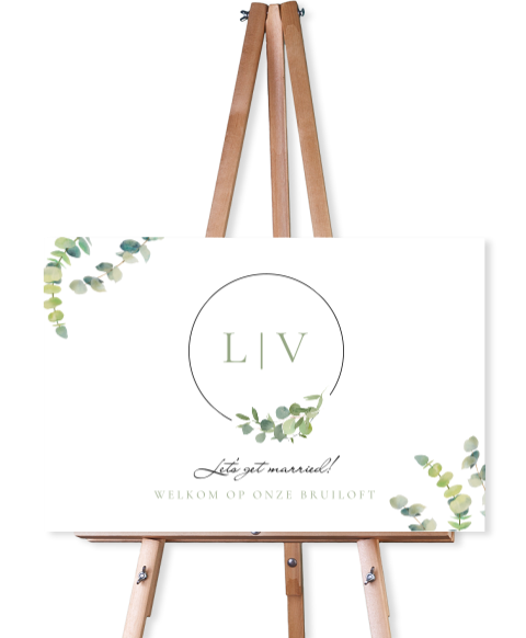 Botanisch bruiloftsbord met intitialen