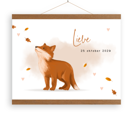 Canvas poster met lief vosje en roze waterverf