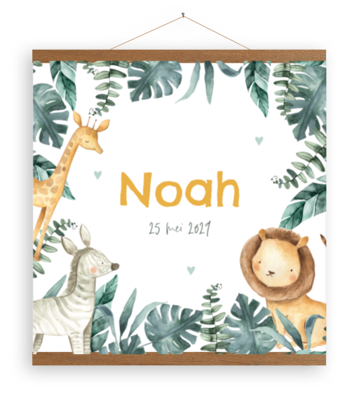 Canvas poster met safari dieren als leeuw giraf en zebra