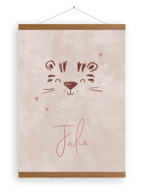 Stoere canvas poster met houten latjes met tijger