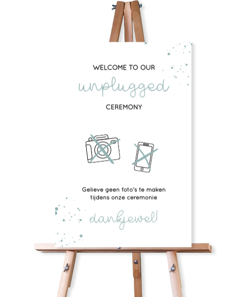 Unplugged ceremony bruiloftsbord met spetters