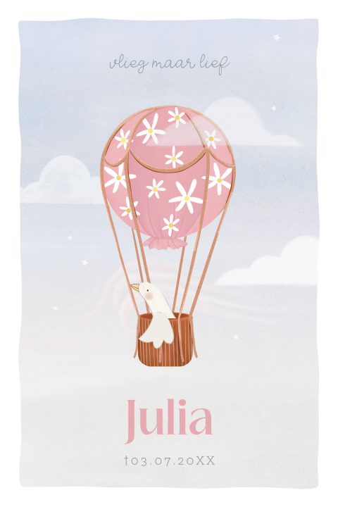 Rouwkaartje baby meisje met luchtballon - vlieg maar lief