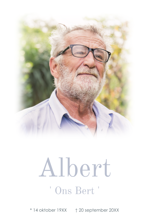 Prentje enkel met foto en gedicht op de achterkant