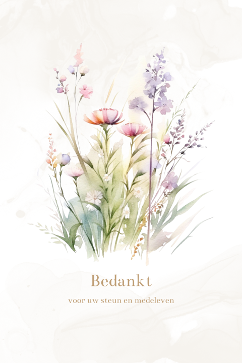 Bedankkaartjes na overlijden met veldbloemen in pastel