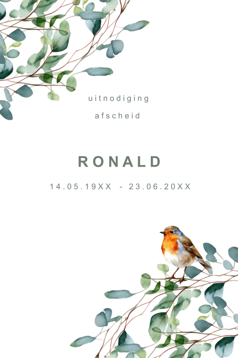 Rouwkaart botanisch met roodborstje