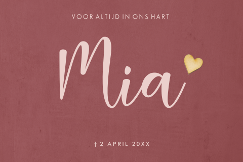 Rouwkaartje meisje met houten hartje