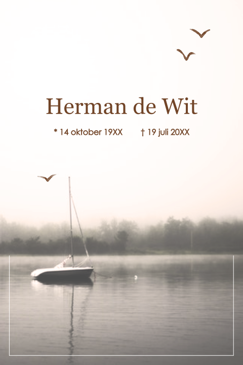 Rouwkaart met zeilbootje in sepia