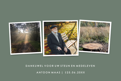 Bedanktkaartjes na overlijden met drie persoonlijke foto's