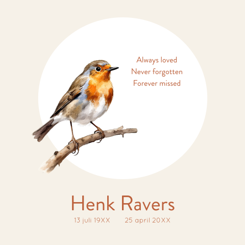 Kaart bedankt steun en medeleven vogel roodborstje