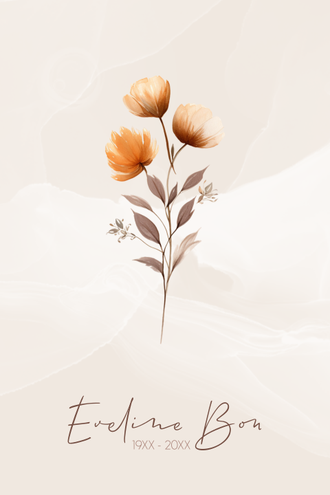 Minimalistische rouwkaart met oranje/bruine bloemen