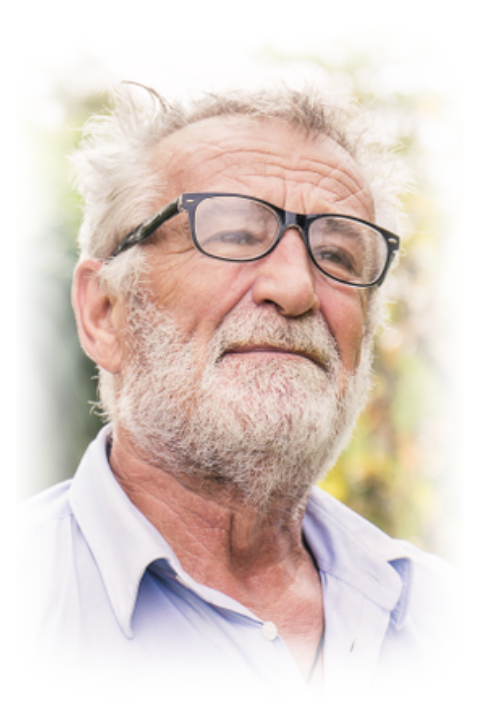 Rouwkaart man met op voorzijde foto met vervaagde rand