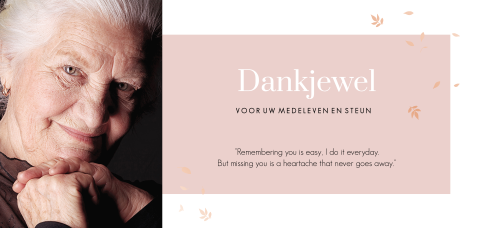 Bedankkaart na overlijden met foto en lievelingskleur