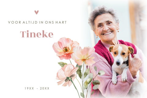 Stijlvol bedankkaartje met zachte veldbloemen en persoonlijke foto