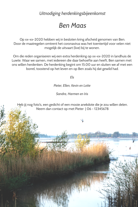 Uitgestelde herdenking waterlandschap