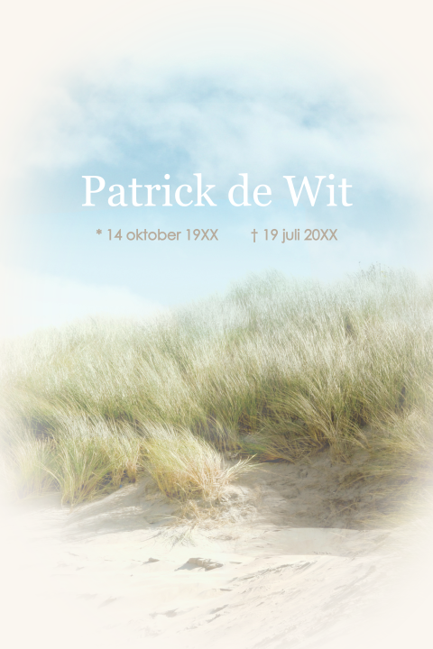 Rouwkaart man thema zee en duinen in zachte tinten