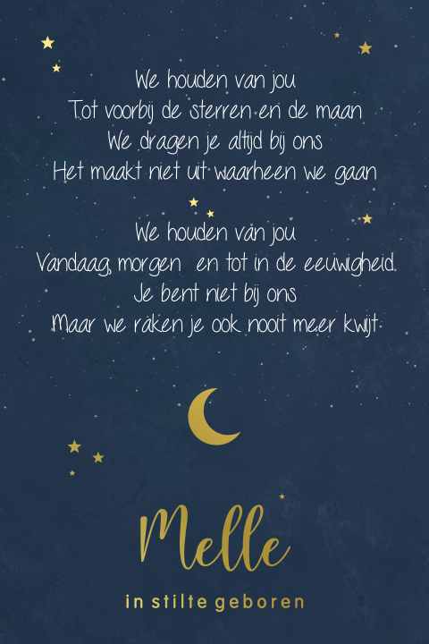 Rouwkaartje maan en sterren in goudfolie