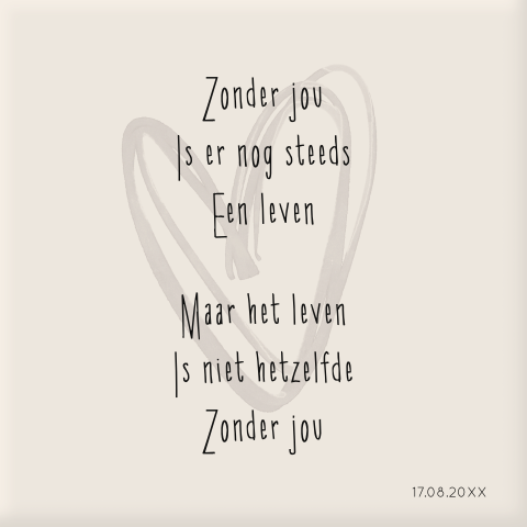 Keramiek herinneringstegeltje met hart en tekst - Zonder jou