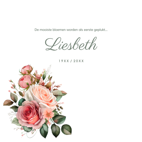 Stijlvolle rouwkaart met prachtige rozen in pastel