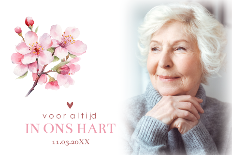 Bedankkaart na overlijden bloesemtak foto en gedicht