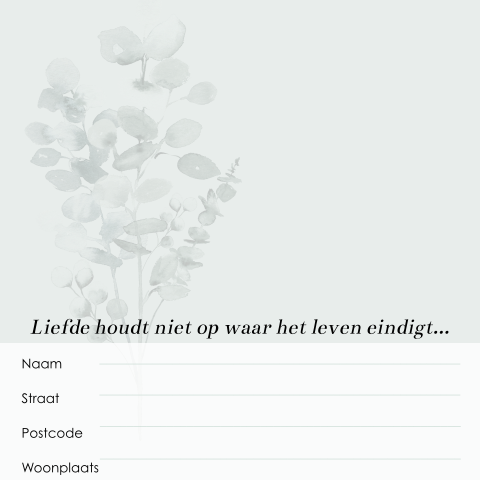 Condoleance kaartje bij uitvaart