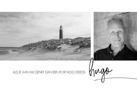 Rouwkaart met vuurtoren en persoonlijke foto