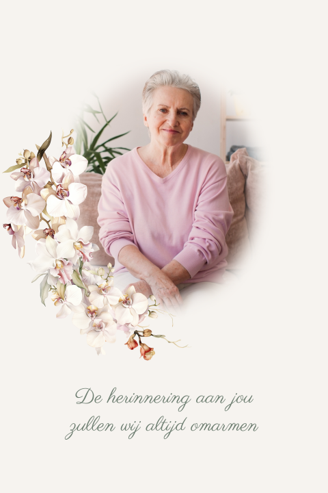 Stijlvolle rouwkaart met tak van orchidee met foto