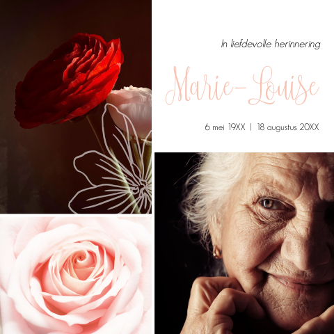 Rouwkaart collage met rozen en portretfoto