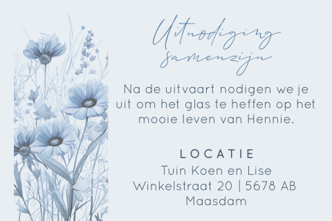 Uitnodiging samenzijn veldbloemen blauw