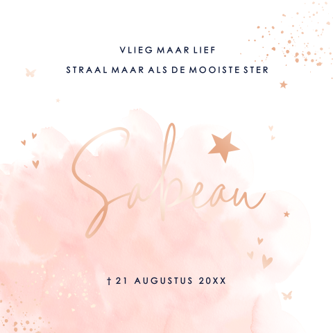 Rouwkaartje meisje met sterretjes en hartjes | Mooi in rosé folie
