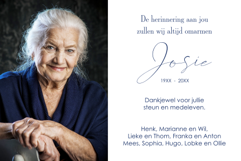 Bedankkaart na overlijden tekst en persoonlijke foto