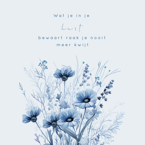 Bedankkaart na overlijden met veldbloemen in blauw