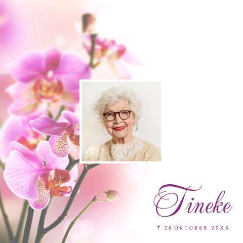Rouwkaart met orchidee en portretfoto