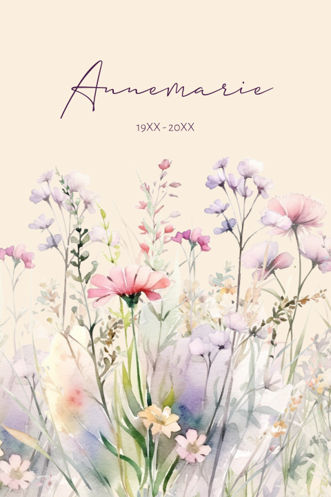 Moderne rouwkaart vrouw met pastelkleurige veldbloemen