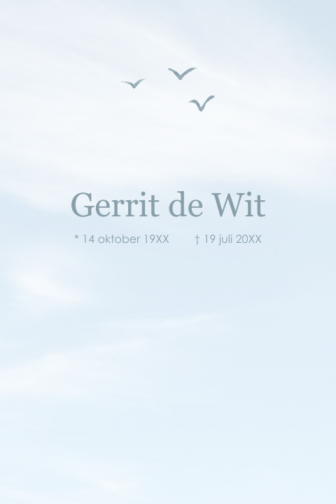 Rouwkaart met vogels vliegend in de lucht