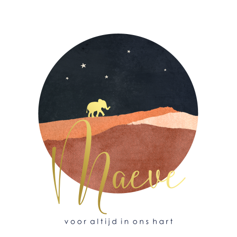 Te lief baby rouwkaartje met landschap en olifantje