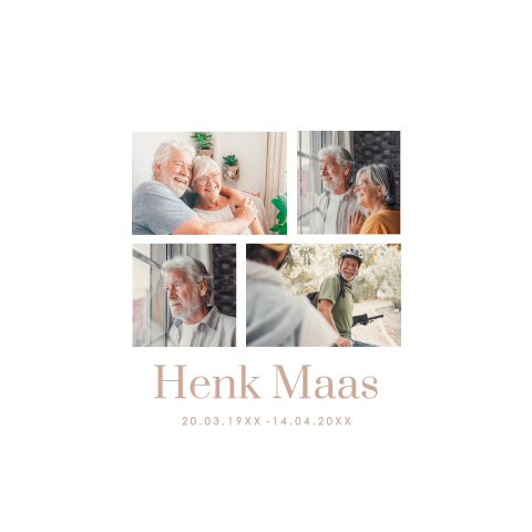Rouwkaart man met foto's in een collage uit zijn leven