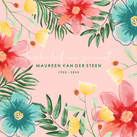 Rouwkaart bloemen kleurrijk en uniek