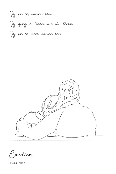 Rouwkaart vrouw met lijntekening en lief gedicht | DAGLIEF