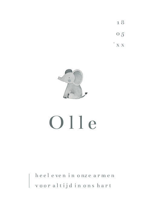 Stijlvol baby rouwkaart zoontje met klein olifantje