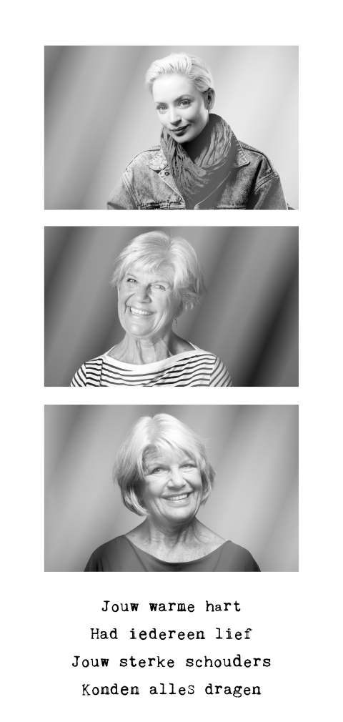 Bedankkaart na overlijden in zwart-wit met fotostrip