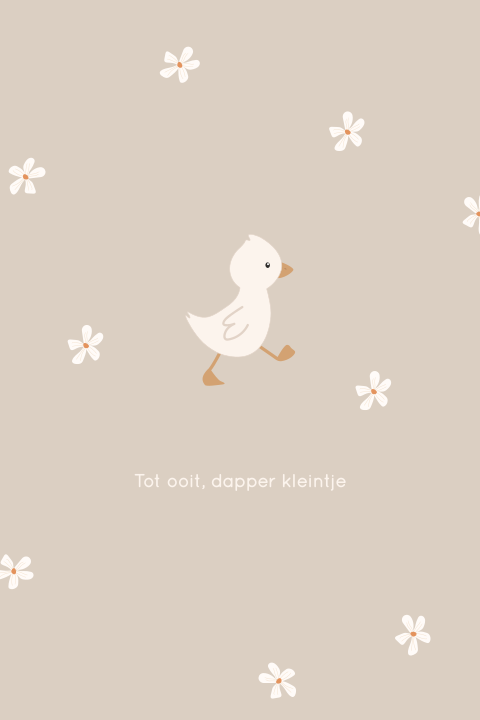 Baby rouwkaartje met een lief eendje en bloemetjes