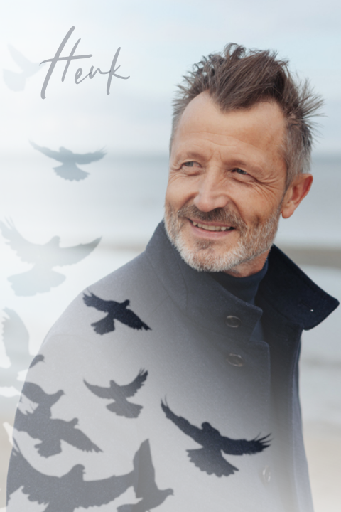 Rouwkaart papa met foto, zee en wegvliegende vogels