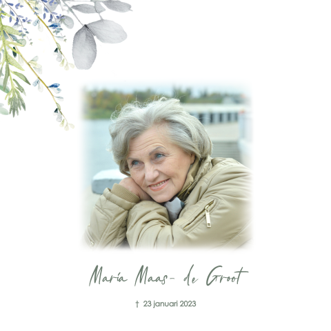Rouwkaart vrouw met foto en subtiel wat takjes | thema floral