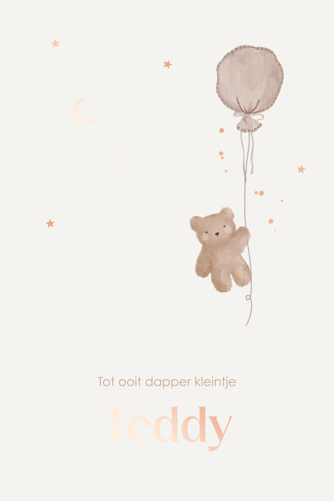 Rouwkaartje met beertje aan ballon - mooi met folie