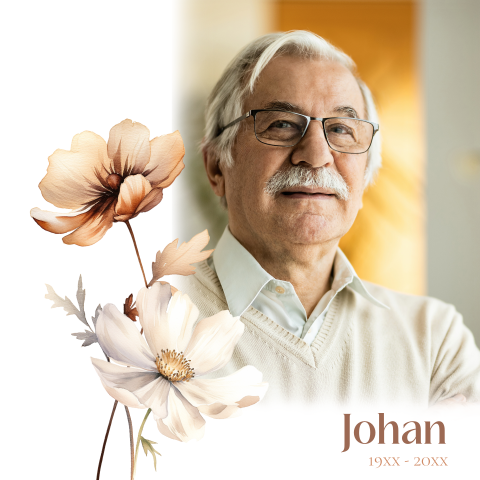 Rouwkaart vader met warme bloemen en foto - Persoonlijk eerbetoon