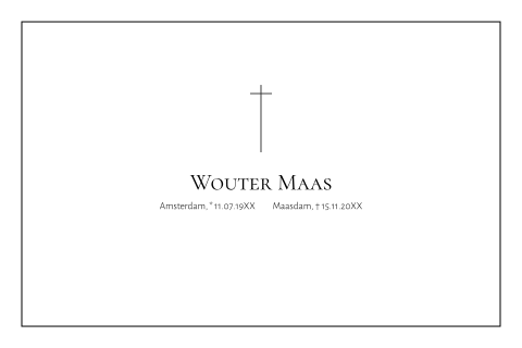 Klassieke rouwkaart met religieus kruis en zwart kader