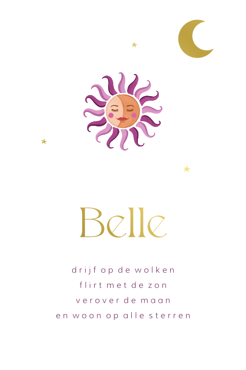Baby rouwkaartje zon, maan en sterren en met folie