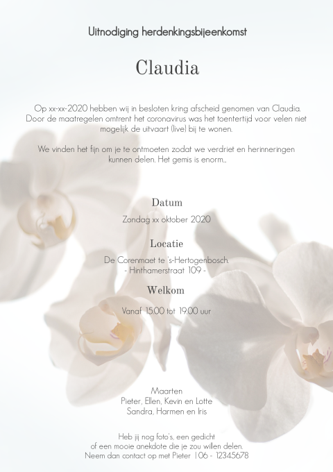Uitnodiging herdenking orchidee